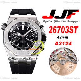 JJF 2670 A3124 Automatic Chronograph Mens Watch 42mm Black Textured Stick Dial Rubber Strap Super Edition Reloj Hombre Montre Homme Puretime D4