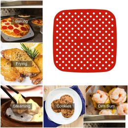 Other Bakeware Air Fryer Lined With Sile Pad Kitchen Accessories Food Steamer Liner Can Be Reused To Prevent Sticking Frying Pans To Dhk2Z