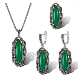 Necklace Earrings Set Black/Red/Green Stone For Women Ladies Beautiful Vintage Jewelry Ring Size 7 8 9