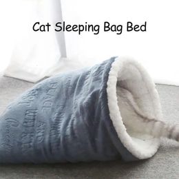 kennels pens Cat Bed Soft Plush Warm Cat Sleeping Bag Deep Sleep Cave Winter Removable Pet House Bed For Cats Puppy Kitten Nest Cushion 231124