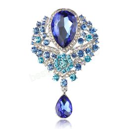 Luxury Rhinestone Alloy Brooch For Women Large Zircon Crystal Teardrop Wedding Pendant Brooch Pin Accessories Jewellery Gift