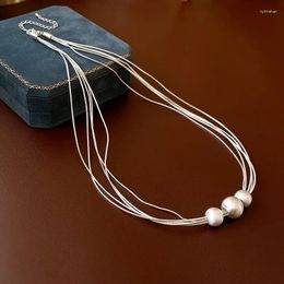 Pendant Necklaces Cold Metallic Multi-Layer Brushed Round Beads Necklace European And American Clavicle Chain Women