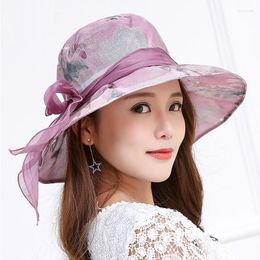 Wide Brim Hats Women Cloth Hat Big Sun Korean Version Of The Folding Sunscreen Along Bow Summer Girls Fashion