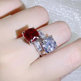 Wedding Rings Retro Silver Colour Open For Woman Stamp 2023 Korean Fashion Ruby Jewellery Adjustable Party Girls' Luxury Ring