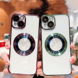 Fashion cases For Fashion Plating Camera Lens Protector Case For iPhone 15 14 13 12 11 Pro Max Silicone Wireless Magnet Charging Cover