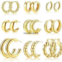 sdoyi 9 pairs gold hoop earrings set for women gold twisted huggie hoops earrings 14K 18K gold plated for girls gift lightweight