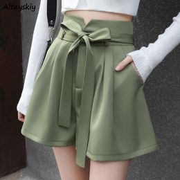 Women's Shorts Bandage Baggy Shorts Women Casual Wide Leg Vintage Summer Trousers Design All-match Ulzzang Elegant Solid Females Fashion 230425