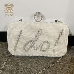 Evening Bags Wedding White Clutch I Do Letter Evening Bags For Women Bridal Clutches Bag Rhinetsone Pearl Beading Wedding Party Handbag Trend 230425