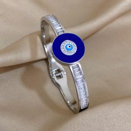 Bangle Lifefontier Exquisite Silver Colour Zircon Devil's Eye Bracelets For Women Luxury Stainless Steel Waterproof Bangles Jewellery