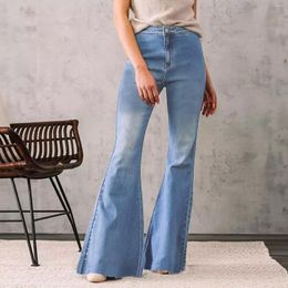 Women's Jeans On Denim Women Pants High Waist Womens Casual Dark Blue Flare Trousers Star