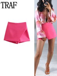 Women's Shorts TRAF Pink High Waist Pants Woman Summer Green Fashion Casual Baggy Y2K Culottes 230424