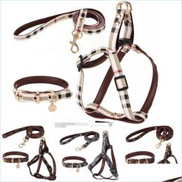 Dog Collars Leashes Step In Harness And Set Classic Plaid Designer Collar Leash Soft Adjustable Leather Pets For Small Medium Dogs Oterv