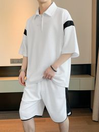 Men's Tracksuits Summer Tracksuit Short Sleeve TshirtShorts 2 Piece Set Clothing Korean Fashion Sport Loose Casual Cotton Sweat Suits 230424