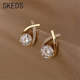 Stud SKEDS Fashion Cross Earrings For Women Girls Korean Style Elegant Crystal Jewellery Ear Rings Fishtail Lady Gift 230424