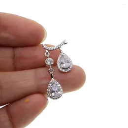 Dangle Earrings Wedding Engagement Sparking Bling Siliver Color Tear Drop Earring Cz Jewelry