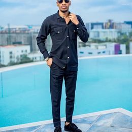 Men's Tracksuits Mens Tuxedo Luxury Designer Ternos Men Suit Single-breasted Top Pants 2PCS Sets African Ethnic Wear Traditional Kaunda