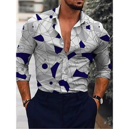 Men's Casual Shirts Social Vintage For Men Oversized Shirt Geometrical Print Long Sleeve Tops Clothing Party Cardigan BlousesMen's