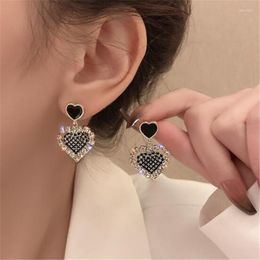 Dangle Earrings Korean Style Double Resin Heart Crystal Drop Charming Wedding For Women Romantic Luxury Jewellery