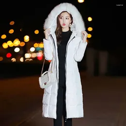 Women's Trench Coats 2023 X-Long Winter Coat Down Cotton Padded Jacket Thick Warm Big Fur Collar Hooded Overcoat Parka Solid Lady Outerwear