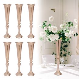 Vases 6Pcs Metal Trumpet Desktop Centerpieces Vase Welcome Area Road Guide Flower Holder Height Wedding Props 230425