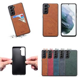 Slim Retro Solid Leather Vogue Phone Case for iPhone 14 13 12 11 Pro Max Samsung Galaxy S23 Ultra S22 S21 S20 Note10 Note20 Durable Dual Card Slots Wallet Back Cover