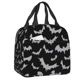 Ice Packs/Isothermic Bags Enchanted Bats In Light Grey On Black Insulated Lunch Bag for Women Portable Goth Occult Witch Cooler Thermal Bento Box lunchbag J230425