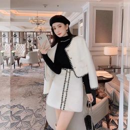 Work Dresses Autumn Winter Loose Two-Piece Sets Imitation Sweet Jacket Skirt Suits Women Black White