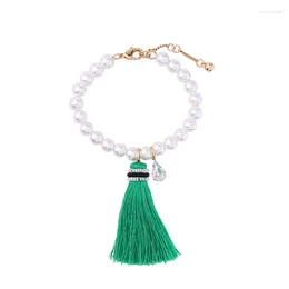 Strand Teardrop Green Fringe Tassel Imitation Pearl Bracelet Ethnic Handmade Women Jewelry Wholesale