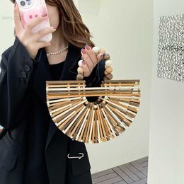 Totes Brand Bamboo Hand Bags for Women Summer Hollowed Out Semicircle Bag Fashion Purses and Handbag Designer Dinner Bag Cute Clutche