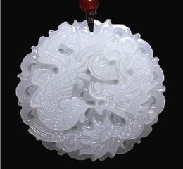 Natural Afghanistan White jade Dragon and Phoenix pendant017801642