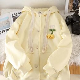 Men's Hoodies Sweatshirts Cute Woollen Flower Light Yellow Sweater Women Harajuku Student Jacket Loose Autumn Hooded Sweatshirt Zip Up Hoodie Streetwear 231124