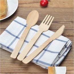 Flatware Sets 3Pcs/Set Ecofriendly Japanese Portable Cutlery Set Bamboo Dinnerware Knife Fork Dinner Tableware Lx2941 Drop Delivery Dhji8