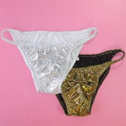 Mens String Bikini Fashional Panties G3773 Front Pouch Moderate Back Metallic Foiled plaid Cheques mens underwear2600