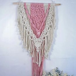 Tapestries Macrame Tapestry Boho Decoration Nordic Style Hand-woven Pink Wall Hanging Bohemian Room Living Art Home Decor