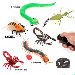 Electric/Rc Animals Infrared Remote Control Animal Insect Toys Simation Snake Bee Electronic Robot Toy For Cat Dog Halloween Prank F Dhfvr