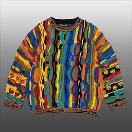 Men's Sweaters 2023 Spring Colourful Retro Ethnic Style Sweater For Men Knitted Round Neck Fashion Colour Mens Pullover