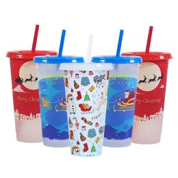 Mugs 710ml Reusable Colour Changing Cups Christmas With Lids And Straws For Kids Adults Party 231124