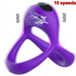 Cockrings 10 modes of vibrator rooster penis ring for male delayed implantable toys 230425