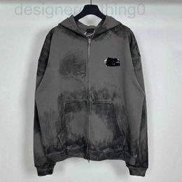 Women's Jackets designer luxury B High Version Paris 23SS Hand Painted Graffiti Cola Black Glue Wash Worn Hole Zipper Hooded Coat Legacy GALX