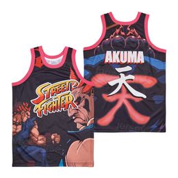 Movie Akuma Street Fighter Video Game Jersey Film Basketball Retro Pullover Breathable High School College HipHop Pure Cotton Sport Team Black Embroidery Good