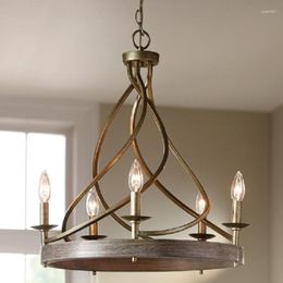 Pendant Lamps Solid Wood Distressed French Entry Lux Retro Iron Art Simple Dining-Room Lamp Villa Children Room Bedroom Decorative
