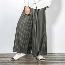 Men's Pants Harajuku Wied Leg Pants Cotton Linen Mens Casual Pants Striped Loose Trousers Male Trousers Fashion Big Size Pants 3XL zln231125