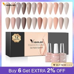 Nail Gel 12pcs/kit Venalisa Gel Nail Polish Arrival Nude Colour Eleganc Pink Full Coverage Reflective Gel Pigment Nail Art Manicure 231124