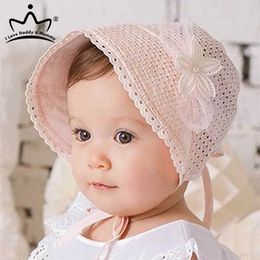 Caps s Lace Flower Hollow Cap Summer Cute Princess Baby Girl With Bow Solid Colour Infant Toddler Bucket Hat P230424