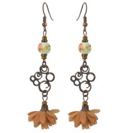 Stud Idealway New Vintage Style Copper Alloy Wood Ceramics Beads Flower Dangle Earrings Drop Delivery Jewellery Otwtn