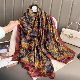 Scarves Retro Cashew Paisley Print Silk Scarf Women Soft Satin Neck Hijab Female Bufanda Foulard Headband Beach Shawls And Wraps