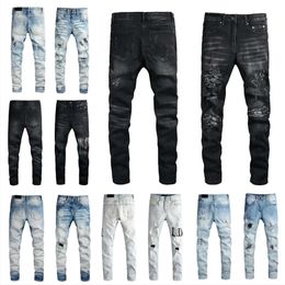 designer mens miri purple jeans denim embroidery pants fashion holes trouser hip hop distressed zipper trousers for male black jeans for man