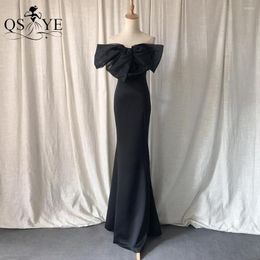 Party Dresses Black Big Bow Knot Evening Off Shoulder Mermaid Prom Gown Elegant Simple Fit Stretchy Long Formal Dress Elastic
