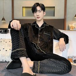 Men's Sleepwear Pajama Set Autumn Winter Velvet Long Sleeved Shirt Pants Two-Piece Home Clothes Velour Warm Intimate Lingerie