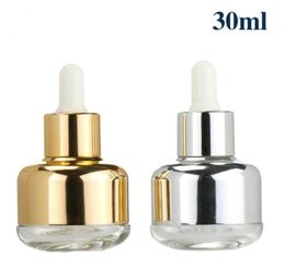 120pcs 30ml Transparent Glass Dropper Bottle With Gold cap 30cc Empty Cosmetic Packaging Container Vials Essential Oil Bottle